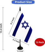 Israel Desk Flag, 12 Pack Israeli Table Office Flag with Black Solid Pole and Stand Base, International Country Flag, Festival Celebration, Classroom Meeting Desktop Decor (Israel)