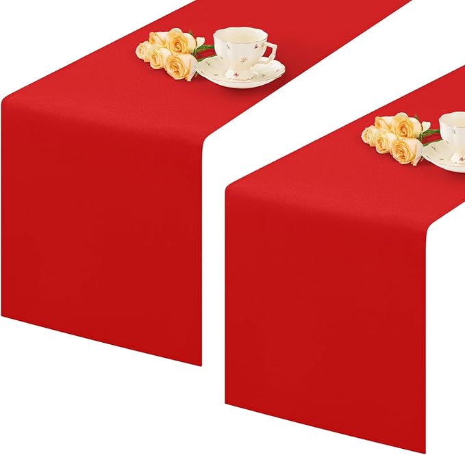 2 Pack Red Table Runner 12 x 90 Inch Solid Color Farmhouse Runners Coffee Table Dresser for Daily Party Home Decoration