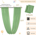 Ceiling Drapes Wedding Arch Drapes Chiffon Arch Draping 2 Panels 5x20 FT Sage Green Ceiling Decorations Sheer Backdrop Curtain for Parties Tulle Fabric Arbor Drapery Swag Ceiling Curtains for Events
