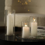 UDU 24 Pcs White Pillar Candles and Glass Cylinder Vases, Hurricane Pillar Candle Holder Vases for Wedding Centerpieces Table Party Home Decor(3.2" X 4.7", 6", 8")