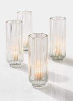 Serene Spaces Living Slim Clear Ribbed Glass Votive Holder, Decorative Centerpiece for Wedding, Christmas, Thanksgiving, Living Room, Home Décor, 2.25" Diameter & 6.25" Tall, Pack of 24