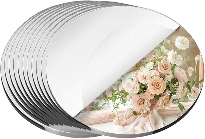 9PCS 12" Round Mirror Centerpieces for Tables Decorations, Acrylic Circle Mirror Centerpieces 2mm Mirror Tray Candle Plate Centerpiece for Wedding Table Christmas Party Decorations Wall Decor