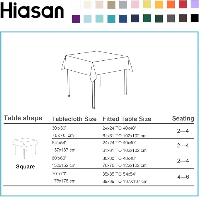 Hiasan 2 Pieces Square Tablecloth - Waterproof and Spillproof Dining Room Washable Polyester Table Cloth for Dining Room, 40 x 40 Inch, Grey