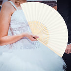 Aneco 18 Pieces Handheld Fans Cloth Hand Fans Bamboo Folding Fans for Wedding Decoration, Church Wedding Gifts, Party Favors, DIY Decoration (Cream)