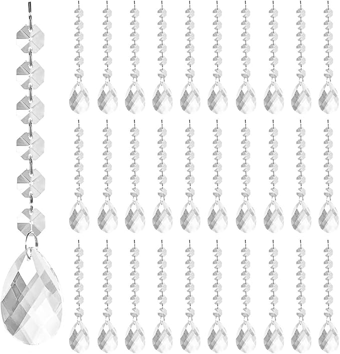 50 Pack Hanging Crystals - Clear Acrylic Prisms Pendant Ornaments for Christmas Tree, Centerpieces, Chandelier, Window & Home Decor, Ideal for Weddings, Parties Decorations (Teardrop)