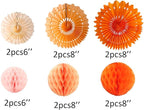 12pcs 6’’ 8’’ Honeycomb Balls Tissue Paper Fans Party Honeycomb Ball Fans Wall Tissue Pom Poms Flower Balls Hanging Paper Fans for Party Baby Shower Birthday Wedding Nursery Wall Decor(Orange kit)