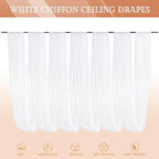6 Panels White Ceiling Drapes for Wedding 5ftx40ft Sheer Drapery Chiffon Fabric Arch Draping Curtains for Party Ceremony Birthday Baby Shower Reception Stage Ceiling Decorations