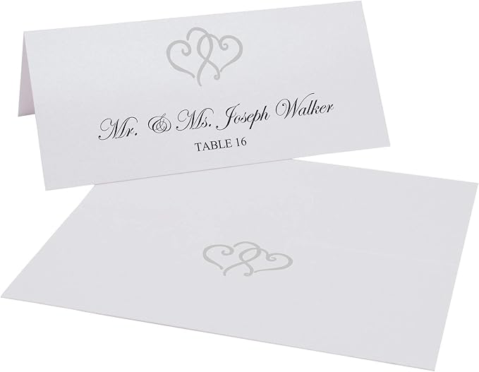 Linked Hearts Printable Place Cards, Silver (Choose Color), Set of 150 (25 Sheets), Laser & Inkjet Printers - Wedding, Party, Dinner, and Special Events - Made in the USA