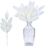 GREENTIME 12 Pack Artificial White Glitter Leaves 13" Fake Christmas Picks Decorative Glitter Sticks for Vase Christmas Tree DIY Wreath Crafts Fireplace Decor