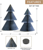 LampLust Winter Ornaments, 2 Pack Dusty Blue Honeycomb Paper Trees, 10 & 12 in, Blue Winter Wonderland Table Centerpieces Decorations for Home Mantel Decor