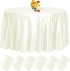 fani 6 Pack 120 Inch Ivory Round Tablecloth - Premium Silky Satin Tablecloth Overlay Smooth Fabric Table Cover Linens, Table Decoration for Wedding Party Banquet Events Restaurant Kitchen Dining