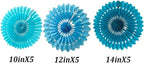 15pcs 10'' 12'' 14'' Paper Fans Decorations Round Tissue Paper Fans Hanging Paper Fans Set Party Paper Honeycomb Fans Decorations for Party Birthday Wedding Events, Green+blue