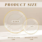 bUCLA 200PCS Clear and Gold Plastic Plates - Clear Disposable Plates with Gold Rim, Includes 100 PCS 10 inch Dinner Plates and 100 PCS 7 inch Dessert Plates for Party&Wedding