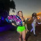 Kandies World UV Reactive Custom Festival Folding Hand Fan - Unique Designs, Made of Bamboo, Clacking Sound, Lightweight - Perfect Rave and Festival Accessory!