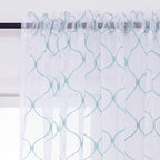 Embroidery Sheer Curtains Blue 95 Inches Long, Window Treatments Rod Pocket Drapes for Living room, Bedroom, Wave Diamond Crinkle Voile Curtain Panels for Yard, Villa, Parlor, Set of 2, 52"x 95".