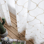 Sheer Curtains Gold 95 Inches Long, Embroidered Wave Diamond Window Treatments Rod Pocket Drapes for Living room, Bedroom, Semi Crinkle Voile Curtain Panels for Yard, Patio, Villa, Set of 2, 52"x95".