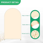 Metal Arch Backdrop Stand and Cover Set, 6.6FT Beige Reusable Spandex Fitted Backdrop Cover and Gold Wedding Arch Frame for Baby Shower, Birthday, Parties Decoration.