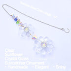 Crystal Flower Suncatcher Hanging Ornament, Rainbow Maker Window Sun Catcher Indoor Outdoor Patio Garden Decor (Clear)
