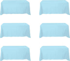 BRILLMAX 6 Pack Light Blue Tablecloths for 6 Foot Rectangle Tables 90 x 132 Inch - 6ft Rectangular Bulk Linen Polyester Fabric Washable Cloth Cover for Wedding Reception Banquet Birthday Party
