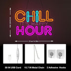 CHILL HOUR Neon Sign, Colorful LED Wall Light with “It’s Happy Hour” Quote, Aesthetic Neon Bar Sign for Bedroom, Dorm, Game Room, Home Party Décor