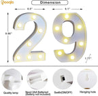 Pooqla Decorative LED Light Up Number Letters, White Plastic Marquee Number Lights Sign for Wedding Decor, Battery Operated (29)