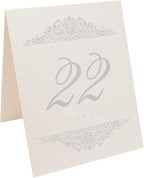 Paisley Wedding Table Numbers (Select Color/Quantity), Champagne, Silver, 1-15, Double Sided, Tent or Use in a Stand, Great for Parties & Restaurants - Made in the USA