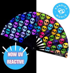 Kandies World UV Reactive Custom Festival Folding Hand Fan - Unique Designs, Made of Bamboo, Clacking Sound, Lightweight - Perfect Rave and Festival Accessory!