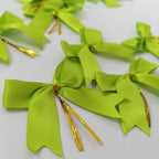 50 pcs 3-1/2" Apple Green Satin Ribbon Twist Tie Bows for Spring Gift Wrapping with Fish Tails (Lt.Green)