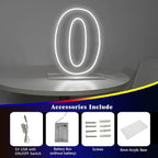 Number 0 Neon Sign Light, 16.54" Cool White USB Battery Powered Led Neon Sign for Party Wedding Anniversary Decor Light Sign (Number 0)