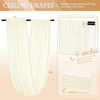 6 Panels Ivory Ceiling Drapes for Wedding 5ftx30ft Sheer Drapery Chiffon Fabric Arch Draping Curtains for Party Ceremony Birthday Baby Shower Reception Stage Ceiling Decorations