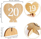 Heart Shape Wooden Table Numbers 1-20 With Holder Base - Rustic Hollow Out Wood Cards for Wedding, Party, Event Decoration
