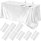 TURSTIN 8 Packs White Satin Tablecloth 102 x 58 Inch Overlay Satin Table Cover Rectangle Bright Silk Tablecloth Smooth Fabric Table Decoration for Wedding Banquet Party Events