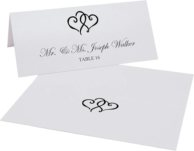 Linked Hearts Printable Place Cards, Black (Choose Color), Set of 150 (25 Sheets), Laser & Inkjet Printers - Wedding, Party, Dinner, and Special Events - Made in the USA