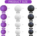 BEISHIDA 12Pcs Purple Black White Paper Lanterns Decorative Chinese/Japanese Hanging Round Paper Lanterns Lamp for Halloween，Birthday, Wedding, Christmas, Bridal,Home Decor, Party Decoration