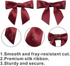 2.5" Hgzgch Burgundy Satin Ribbon Bow for Gift Wrapping, Premade Bows for Crafts, Cake, Party Favors, Handmade Bows with Double-Sided Tape, Self Adhesive Bows for Presents, Treats, Christmas - 50pcs