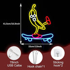 Skateboard Banana Neon Sign Cool Slide Banana LED Neon Light Dimmable Banana Light Up Sign for Shop Bedroom Party Bar Art Wall Decoration(16.3"*13")