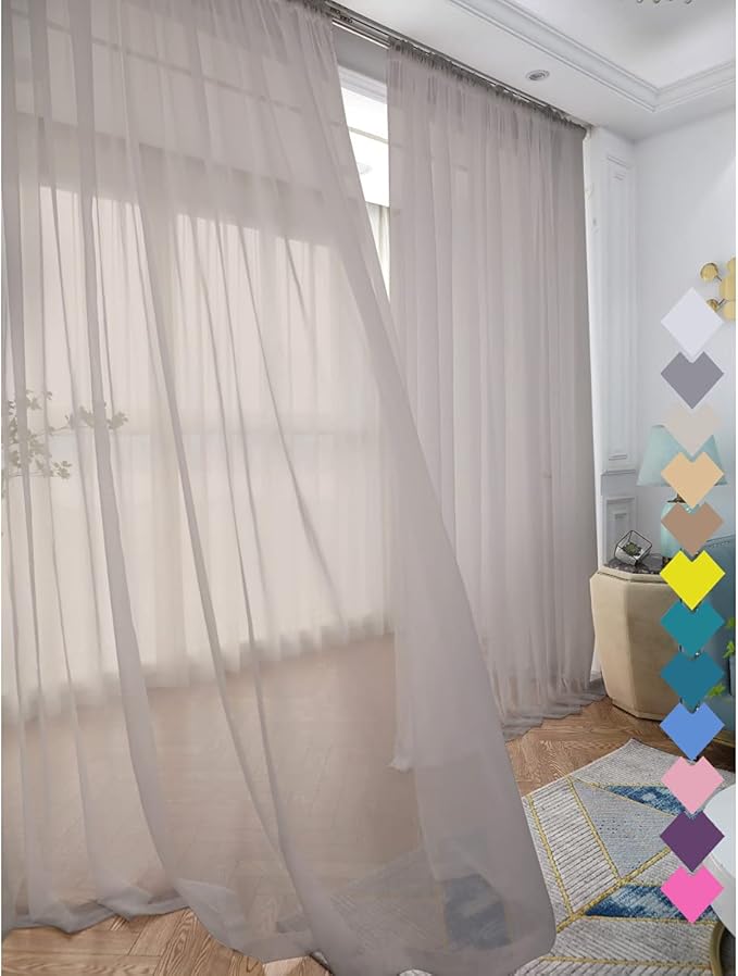 Window Light Grey Sheer Curtains 60 Inches Width 160 Inches Long 2 Panels Sheer Curtain Clear Curtains Basic Rod Pocket Panel for Home Living Room Bedroom Kids Room Yard Patio Parlor Sliding