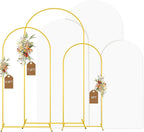MODFUNS Arch Backdrop Stand with Cover 6&6.6&7.2ft Gold Wedding Arch Stand Set of 3 White Arch Backdrop Covers Backdrops Stand for Party Birthday Banquet Wedding Arched Frame