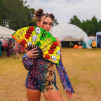 Kandies World UV Reactive Custom Festival Folding Hand Fan - Unique Designs, Made of Bamboo, Clacking Sound, Lightweight - Perfect Rave and Festival Accessory!