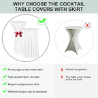 Cocktail Table Covers - 2 Pack 24"x 43" White Cocktail Table Tablecloth with Natural Wavy Round Skirt for Bar Wedding Party Banquet