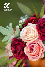 FANKO Rose Artificial Flowers Combo for DIY, Fake Red Rose Artificial Silk Flowers with Greenery, Real Looking Artificial Faux Flowers for Wedding, Table Decoration, Centerpieces, Party, Home Décor