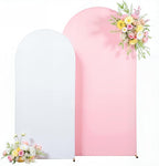 7.2FT 6FT Arch Backdrop Cover for Wedding, Set of 2 Stretchy Spandex Fitted Arch Stand Cover for Baby Shower, Birthday Party Decor, Chiara Backdrop Cover with Double-Sided Design(White, Pink)