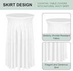Cocktail Table Covers - 2 Pack 24"x 43" White Cocktail Table Tablecloth with Natural Wavy Round Skirt for Bar Wedding Party Banquet