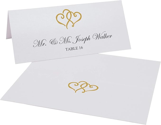 Linked Hearts Place Cards, Gold (Choose Color), Set of 25, Pre-cut and Scored - Wedding, Party, Dinner, and Special Events - Made in the USA