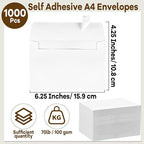 gisgfim 1000 Pcs A4 Envelopes with Self Adhesive 4.25x6.25 In White Invitation Envelopes for 4x6 Cards Printable Mailing Mailers Bulk for Wedding Baby Shower Postcard Photo Thank Notes Greeting Card