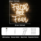 Faith Over Fear Neon Sign Jesus Neon Light Christian LED Signs for Wall Dimmable Warm White Letters Neon Lights Signs for Bedroom Man Cave Classroom Church Decor Christian Religious Sayings