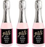 Big Dot of Happiness Girls Night Out - Mini Wine and Champagne Bottle Label Stickers - Bachelorette Party Favor Gift for Women and Men - Set of 16