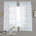 Floral Embroidery Sheer Curtains Blue 45 Inch Length, Vintage Rod Pocket Voile Drapes for Living room, Bedroom, Window Treatments Semi Crinkle Curtain Panels for Villa, Parlor, Set of 2, 52"x 45".
