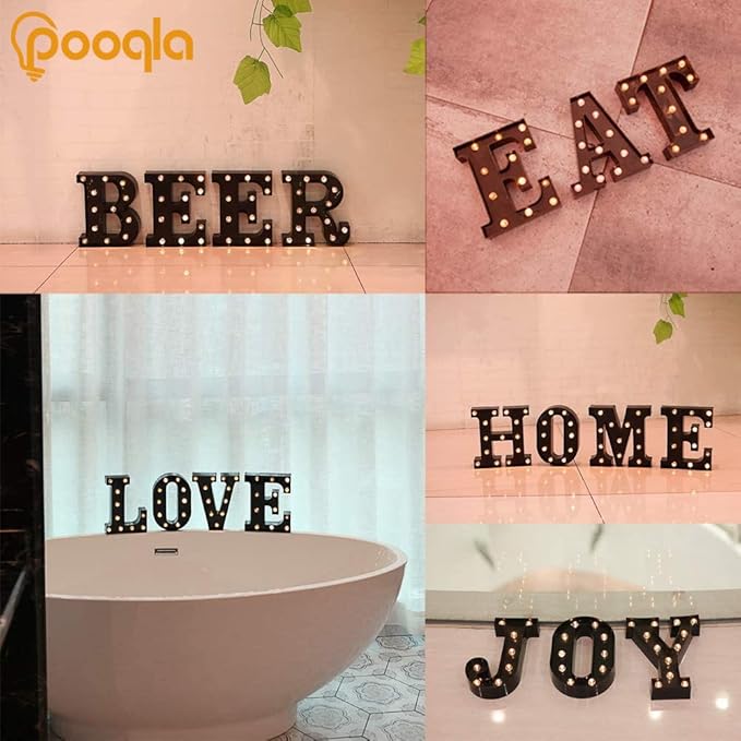 Decorative LED Illuminated Letter Marquee Sign - Alphabet Marquee Letters with Lights For Wedding Birthday Party Christmas Night Light Lamp Home Bar Decoration O, Black