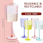 Ciaell 4 Pack Plastic Wine Glasses - 10 Oz Plastic Wine Glasses with Stem - Disposable Wine Glasses Perfect for Parties & Weddings & Poolside & Outdoors & Camping(Pink Green Purple Yellow)